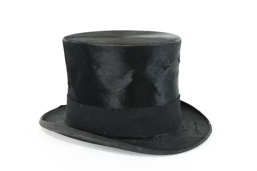 Main image of Black Silk Antique Top Hat, Signed Barlesoni for Knox NY, Size 7 1/8