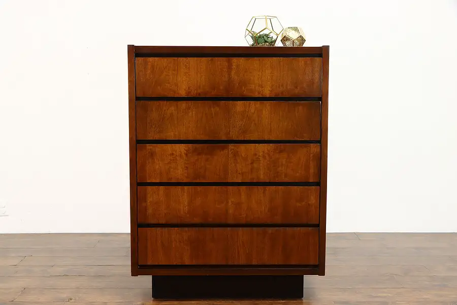 Main image of Midcentury Modern Vintage Walnut & Burl Tall Chest, Lane