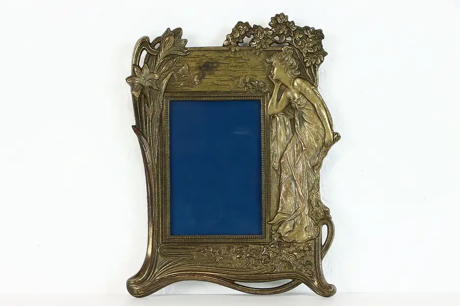 Main image of Art Nouveau Antique Picture Frame with Figure, Bronze Finish