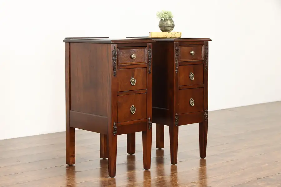 Main image of Pair of Antique 1920 Matched Walnut Nightstands or End Tables