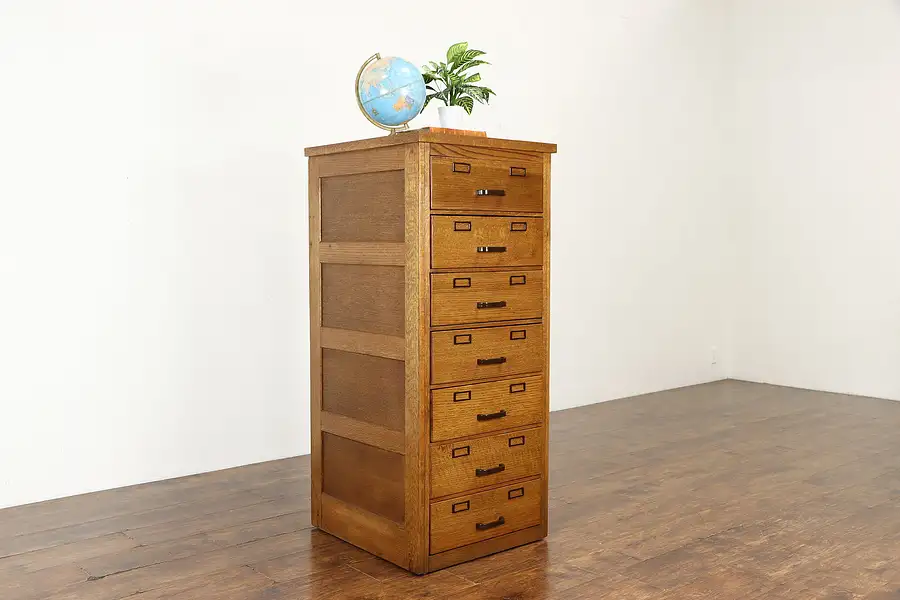 Main image of Oak Vintage 7 Drawer Library or Office File Cabinet, U.S. Army Air Force