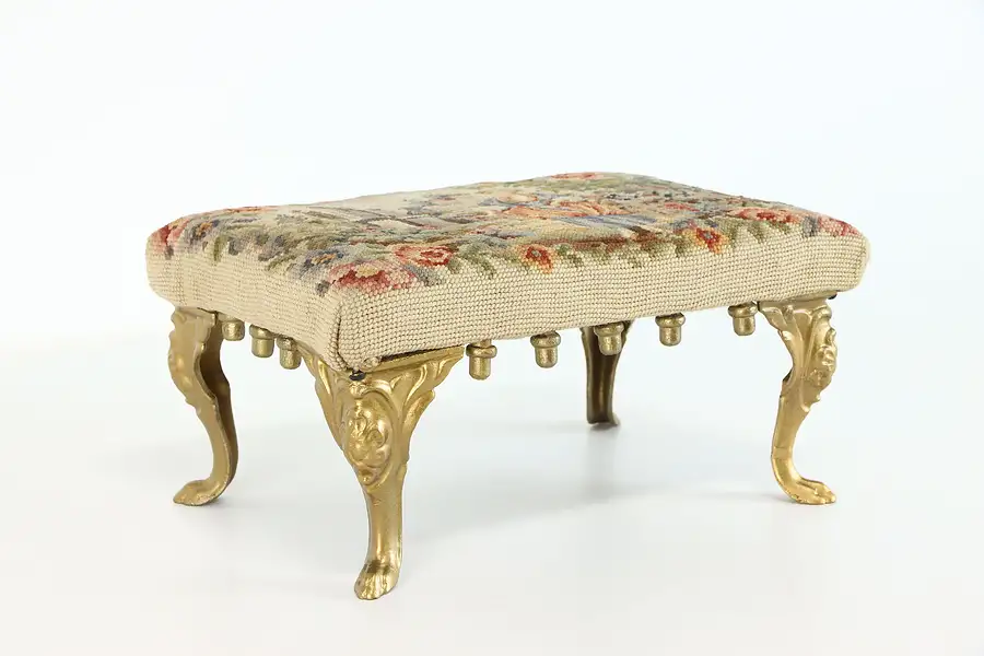 Main image of Victorian Antique Needlepoint & Petit Point Footstool, Iron Legs