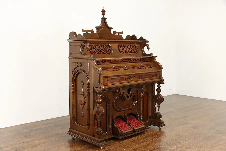 Main image of Victorian Renaissance Antique Walnut Rebuilt Reed Pump Organ, New England