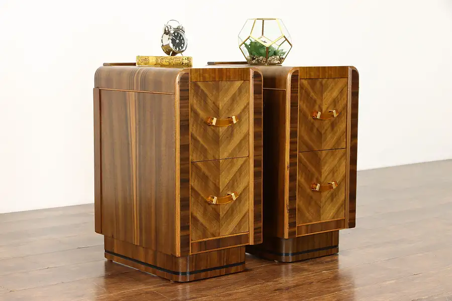 Main image of Art Deco Waterfall Design Vintage Pair of Nightstands or Bedside Tables