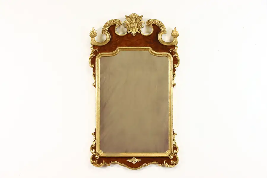 Main image of Georgian Federal Design Antique Walnut Burl & Gold Mirror, Ethan Allen