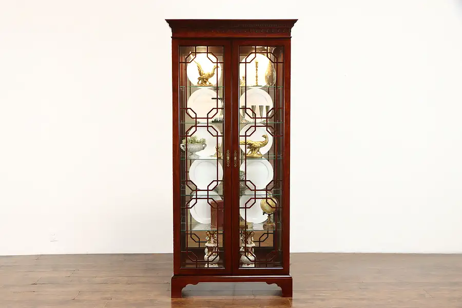 Main image of Cherry Vintage Curio, Display, China Cabinet, Lit Interior, Signed Jasper