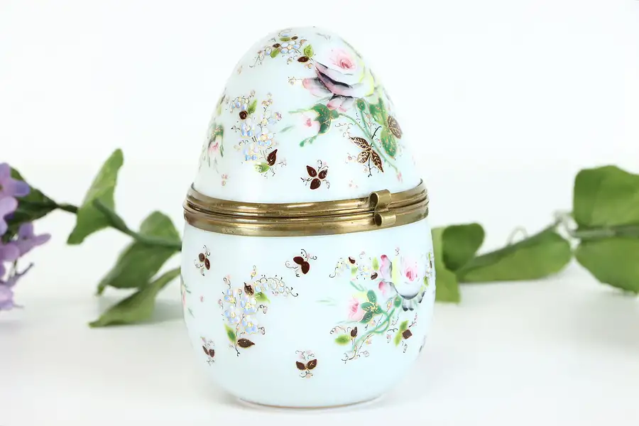 Main image of Victorian Antique Egg Shaped Porcelain Hand Painted Dresser, Jewelry Box