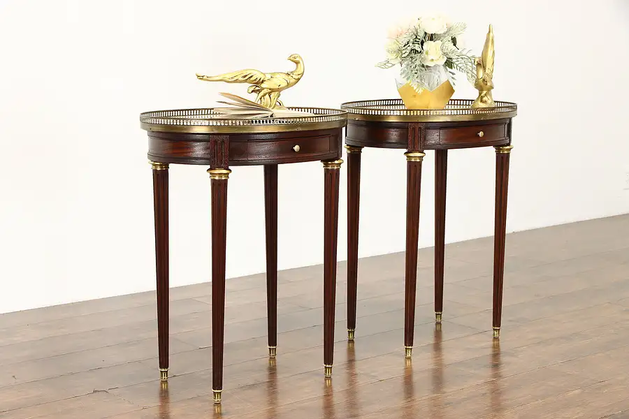 Main image of Pair Antique Louis XVI Side, End, Lamp Tables or Nightstands, Marble Tops