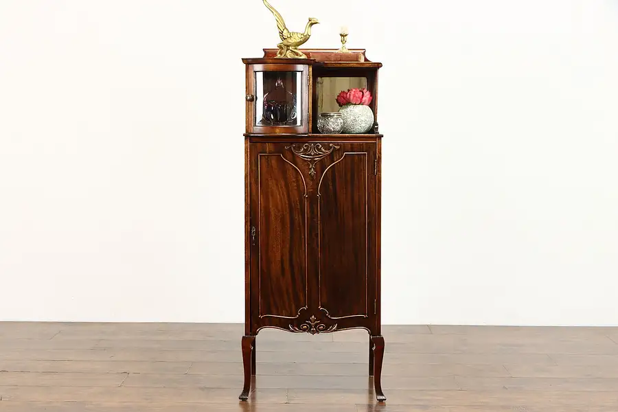 Main image of Victorian Antique Mahogany Sheet Music, Glass Curio Display Cabinet