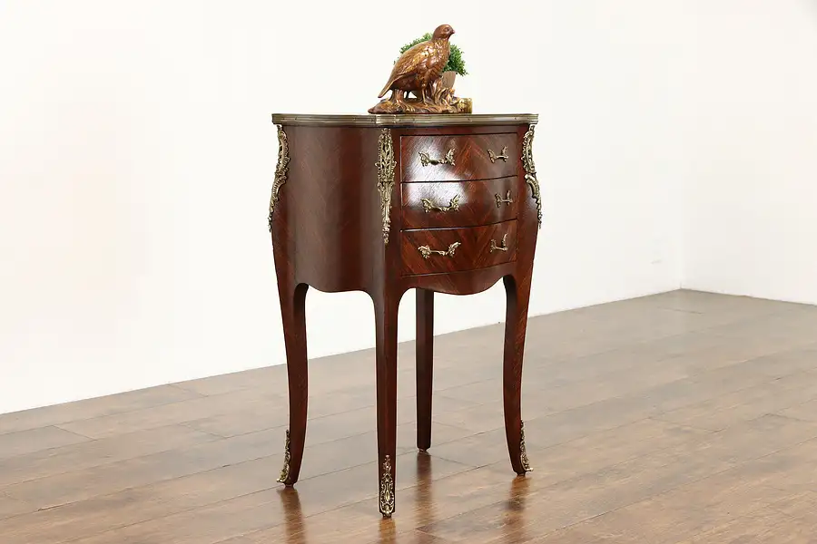 Main image of French Rosewood & Brass Vintage Bombe Nightstand, End Table, Chest