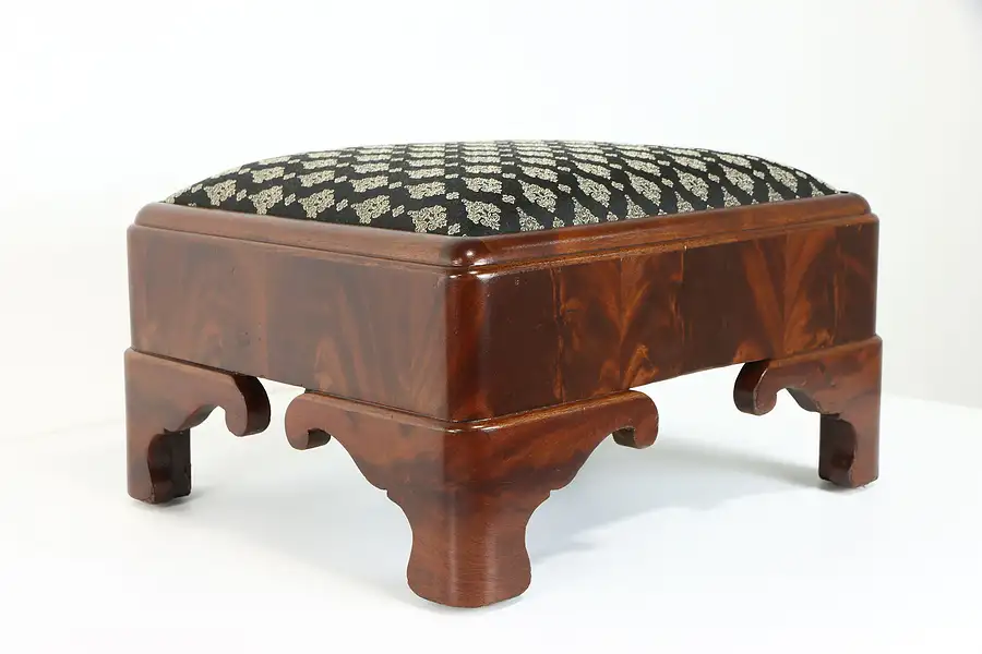 Main image of Empire Antique 1840 Flame Grain Mahogany Footstool, New Upholstery