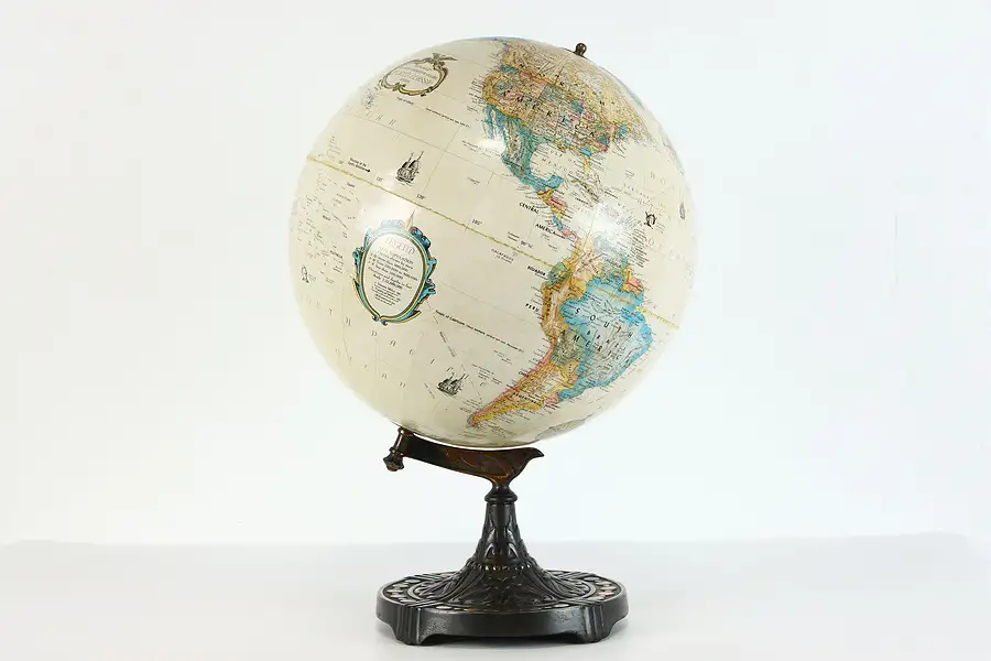 Main image of Library or Office Vintage World Globe, Iron Base, Replogle, 16"