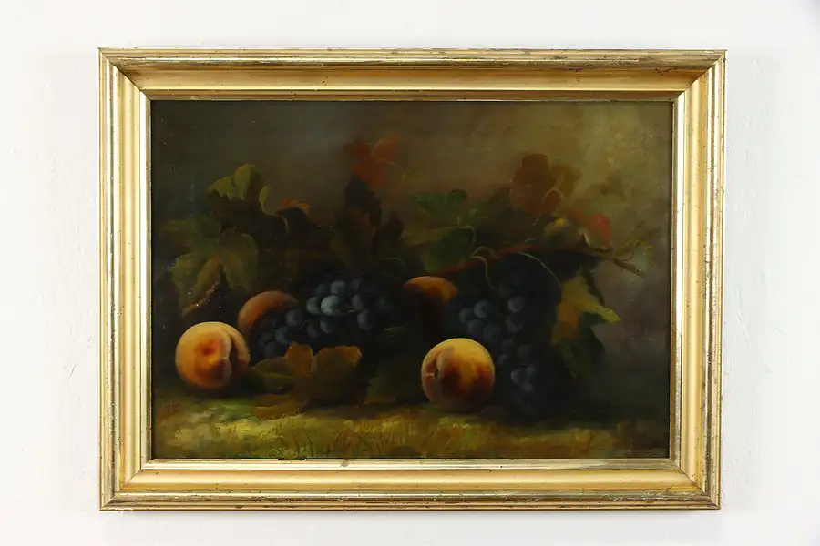 Main image of Victorian Antique Still Life Fruit Original Oil Painting, Walling 23"