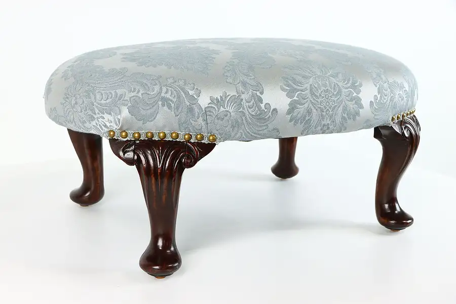 Main image of Victorian Antique Carved Mahogany Footstool, New Upholstery