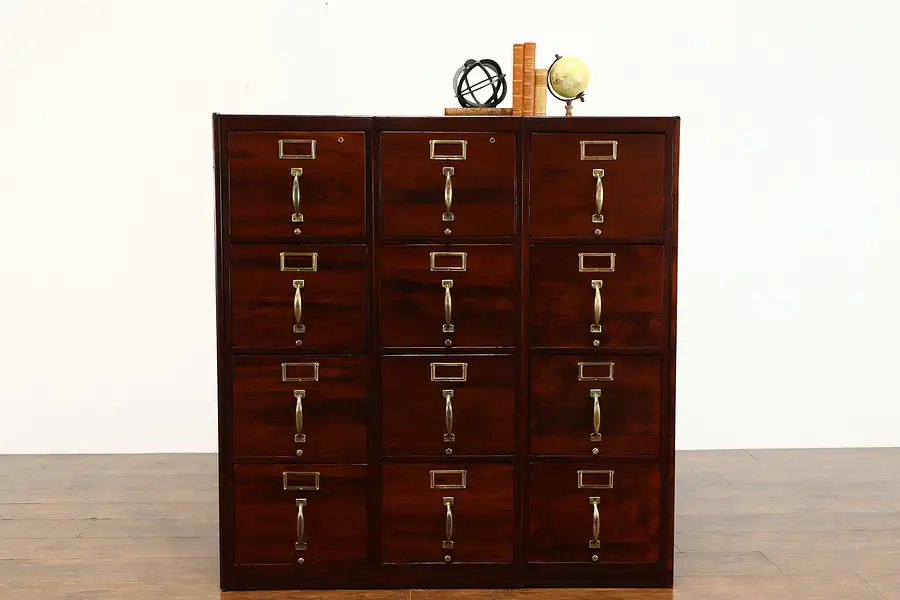 Main image of Triple Office or Library 12 Drawer Antique File Cabinet