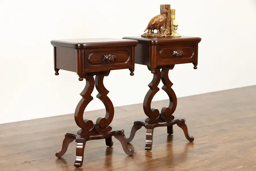 Main image of Pair of Victorian Style Vintage Mahogany Side or Lamp Tables, Nightstands