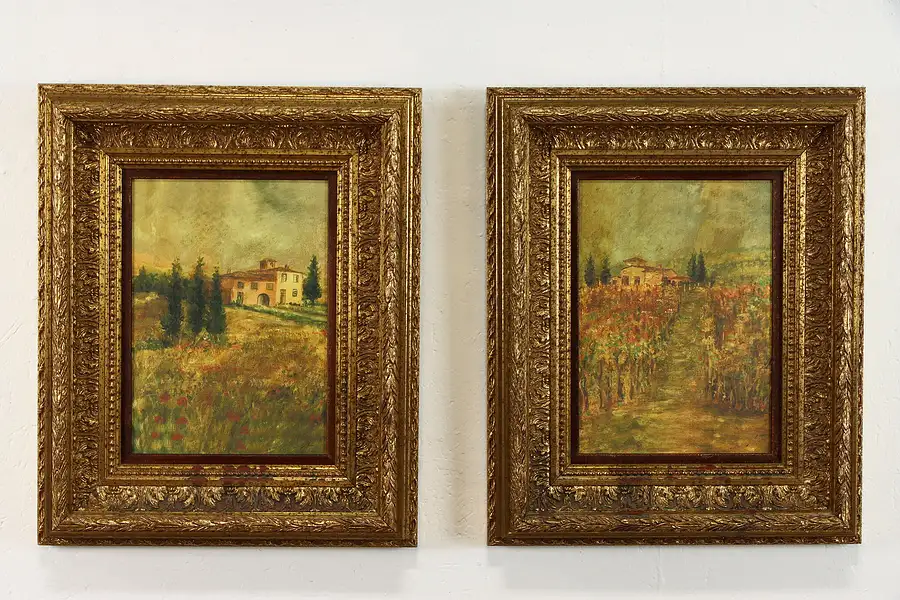 Main image of Pair of Prints of Tuscan House Paintings, Gold Frames 23"