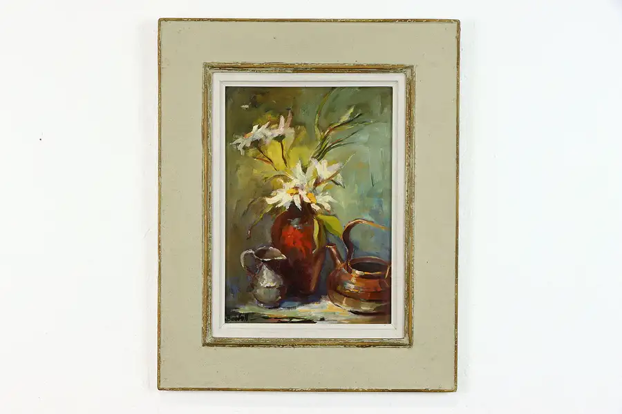 Main image of Still Life & Flowers Original Vintage Oil Painting, Marilyn Bendall 21"