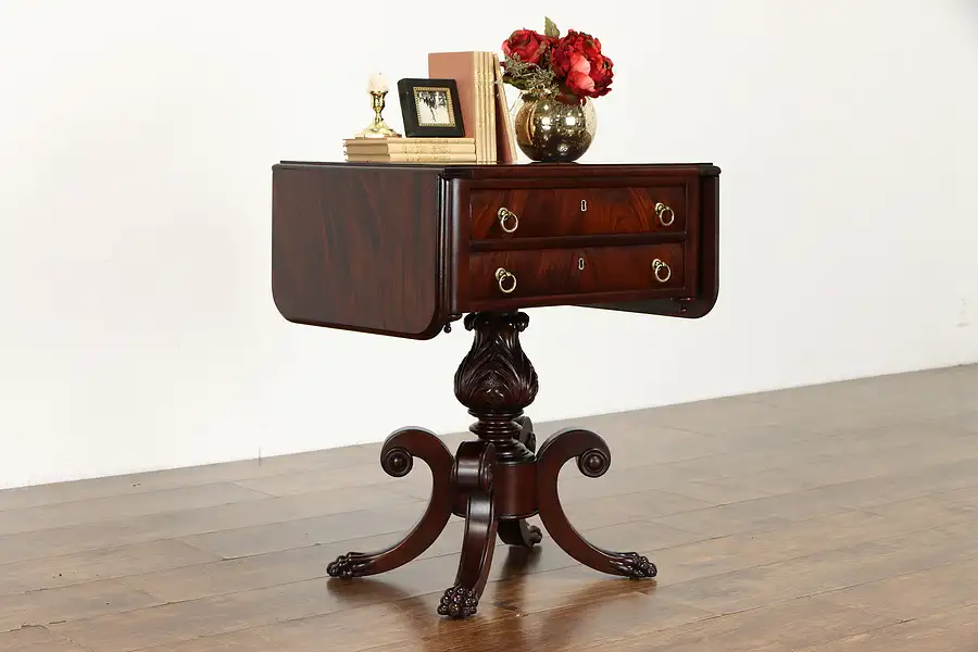 Main image of Empire Antique Mahogany Acanthus Lamp or End Table or Nightstand