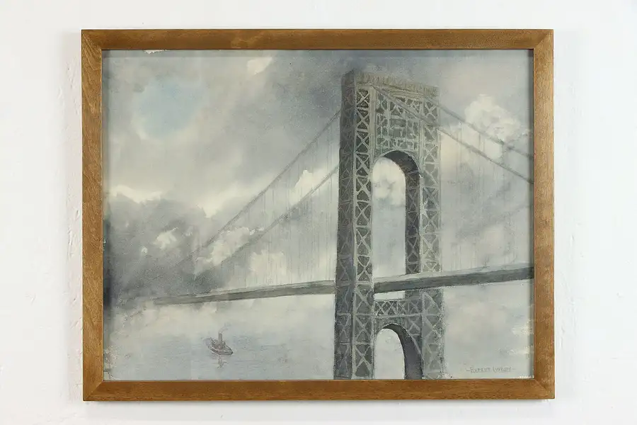 Main image of Stormy Bridge Original Watercolor Painting, Rupert Lovejoy, 21.5"