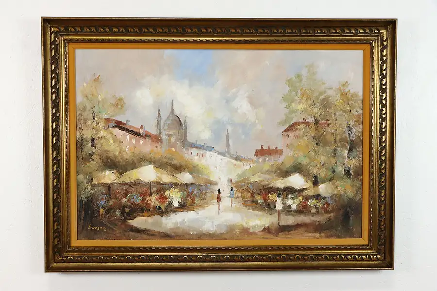 Main image of Flower Market French Impressionist Original Oil Painting, Larson, 43"