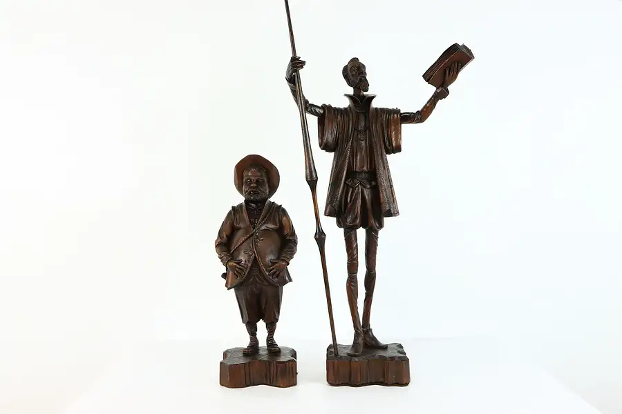 Main image of Don Quixote & Sancho Panza Vintage Statues Hand Carved Sculptures