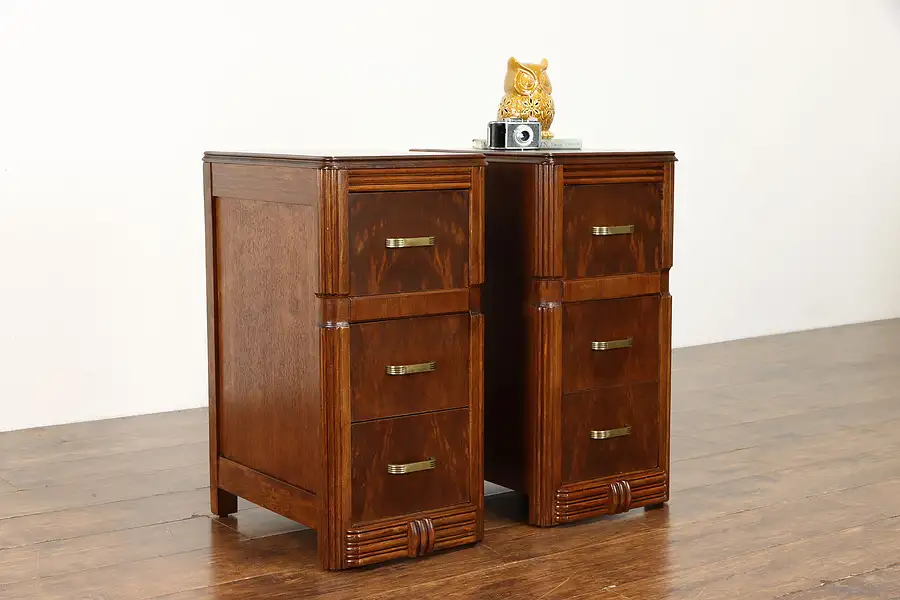 Main image of Pair of Art Deco Vintage Walnut & Burl End Tables or Nightstands