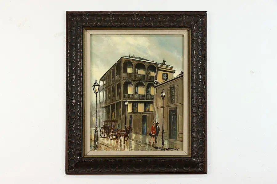 Main image of New Orleans Street Scene Vintage Original Oil Painting, Scully 31' Tall