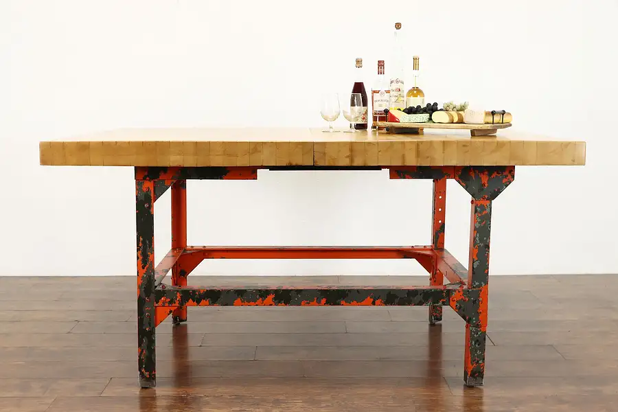 Main image of Butcher Block Vintage Industrial Salvage Work Table, Kitchen Island