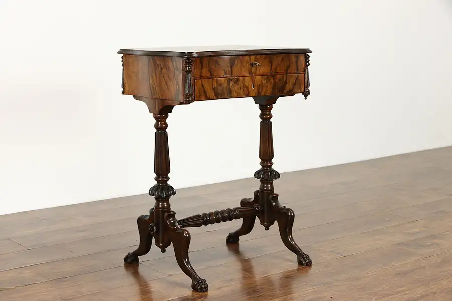 Main image of Victorian Marquetry Antique Sewing Table, Jewelry Chest or Nightstand