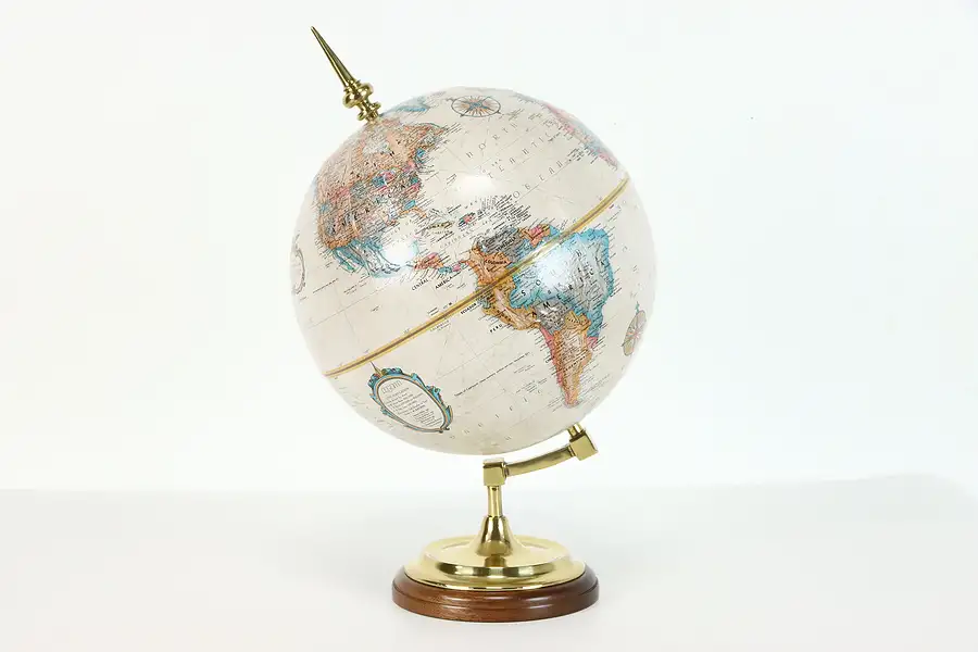 Main image of Library or Office Vintage 12" World Globe, Walnut & Brass Base, Replogle