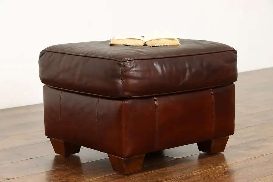 Main image of Traditional Saddle Leather Vintage Ottoman, Stool or Bench