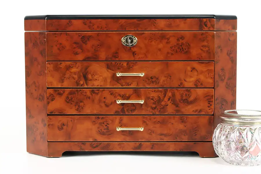 Main image of Walnut Burl Vintage Luxury Jewelry Chest or Collector Box, Jere