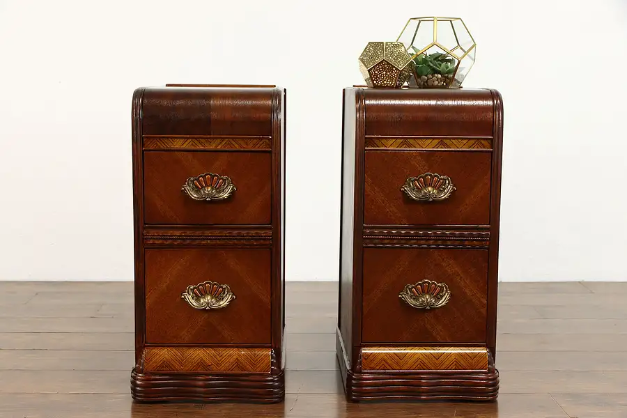 Main image of Art Deco Vintage Pair of Nightstands or End tables, Waterfall, Bakelite