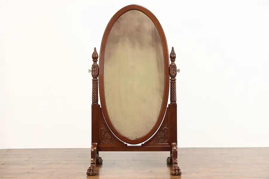 Main image of Georgian Antique Swivel Cheval Dressing Mirror, Carved Lion Paws