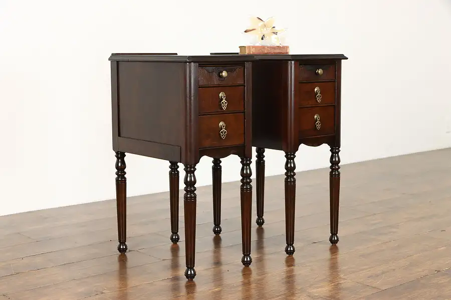 Main image of Pair of Traditional Walnut Antique Nightstands, End or Lamp Tables