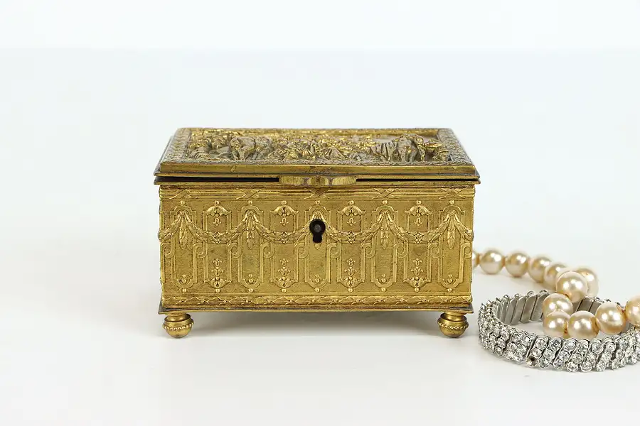 Main image of French Antique Repoussé Bronze Trinket Box or Jewelry Chest, Ovington NY