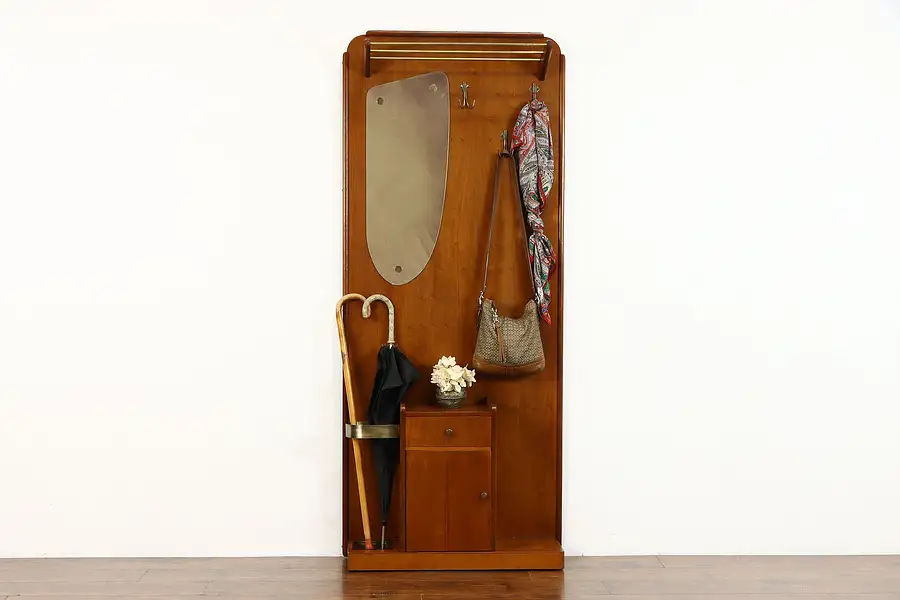 Main image of Midcentury Modern Vintage Hall Rack With Umbrella Stand or Tree, Mirror