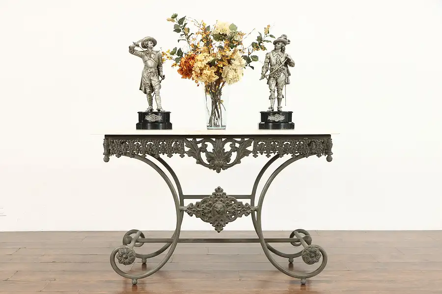 Main image of French Vintage Iron & Marble Baker, Sofa, Hall Table, TV Console