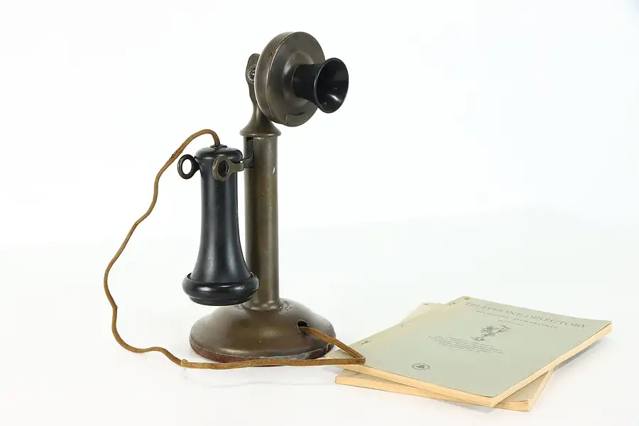 Main image of Industrial Antique 1920 Brass Candlestick Telephone, Western Electric