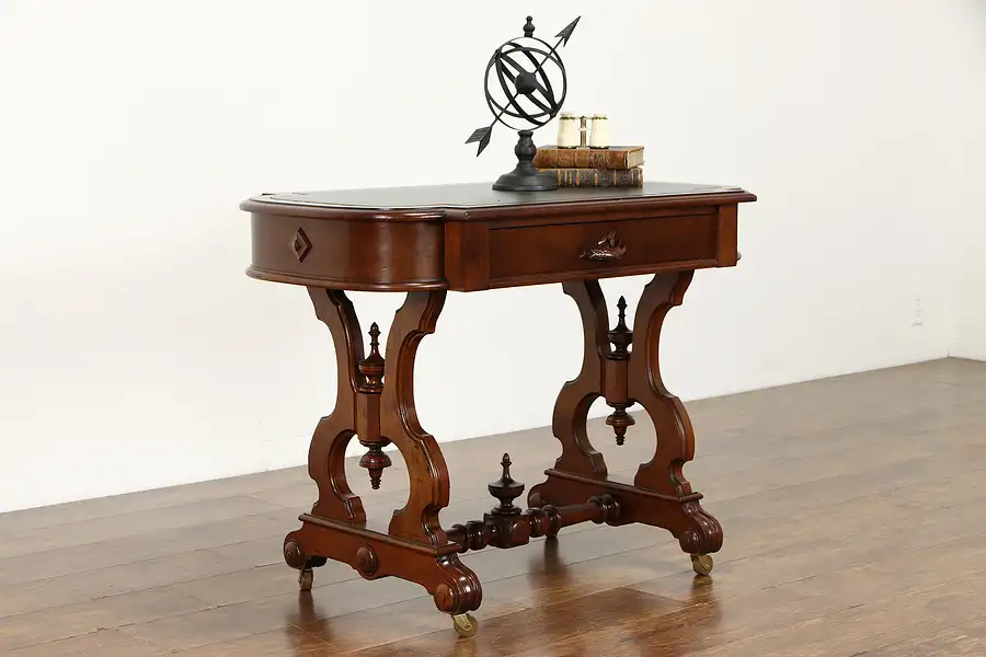 Main image of Victorian Eastlake Antique Walnut Library or Hall Table, Writing Desk