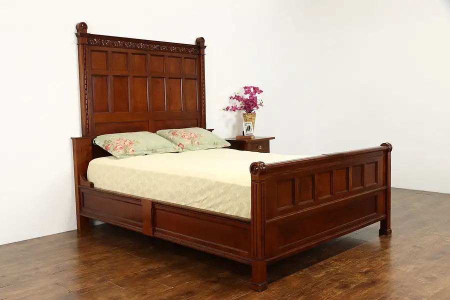 Main image of Victorian Antique Carved Cherry Queen Size Paneled Bed