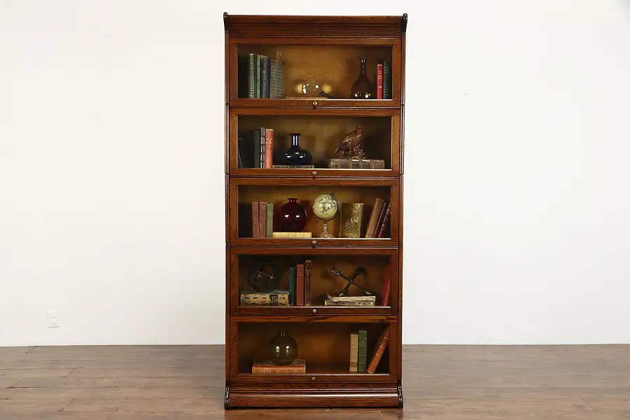 Main image of Arts & Crafts Mission Oak Antique Office 5 Stack Lawyer Bookcase, Gunn