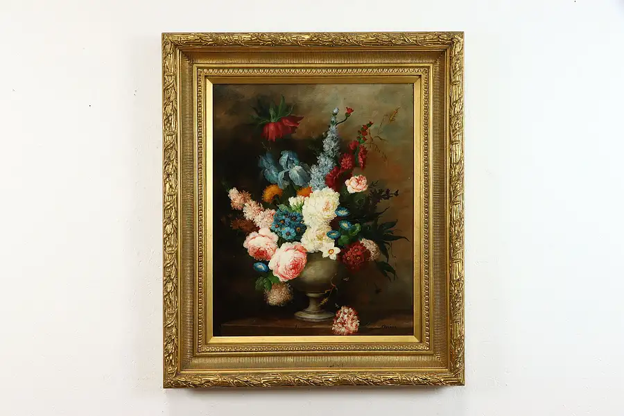 Main image of Still Life with Flowers Original Vintage Oil Painting, Steinez 35"