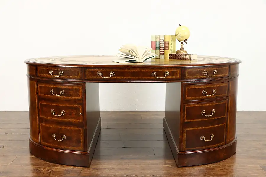 Main image of Traditional Vintage Oval Partner Library or Office Desk, Maitland Smith