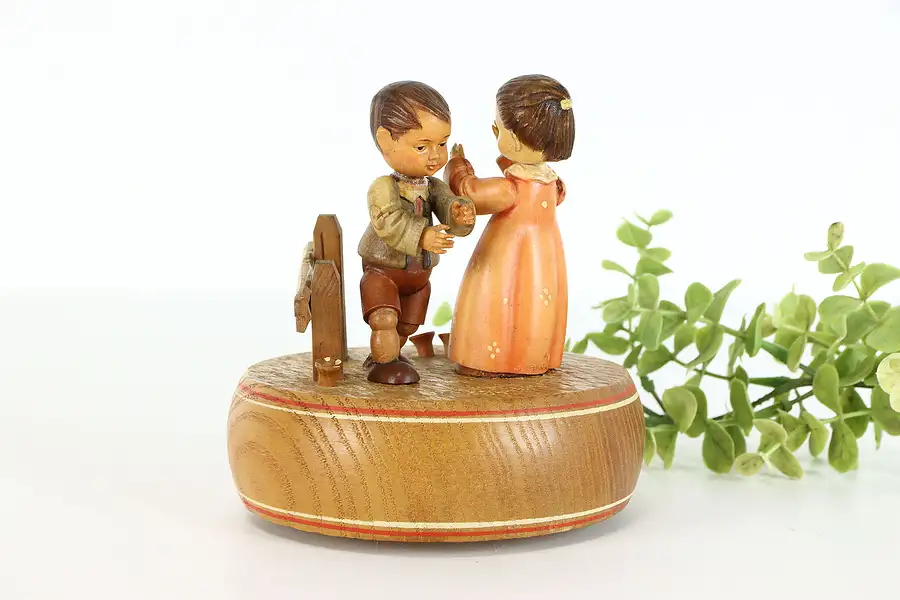 Main image of Folk Art Music box with Couple Dancing, Anniversary Waltz, Swiss Reuge