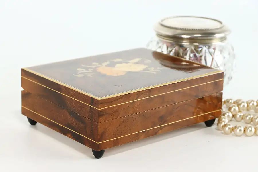 Main image of Italian Marquetry Vintage Music & Jewelry Box, Sound of Music Swiss Reuge