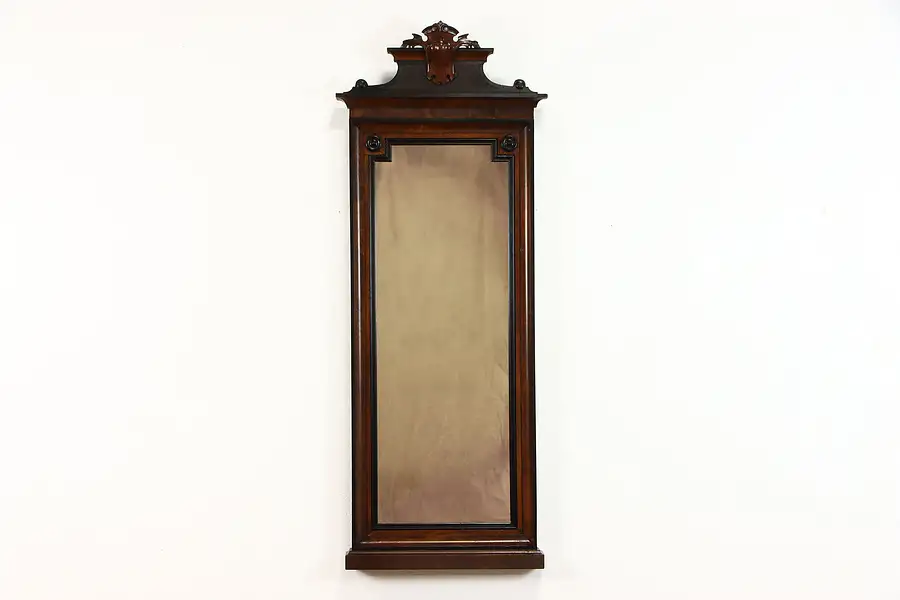 Main image of Victorian Antique Walnut Burl & Ebony Scandinavian Wall or Hall Mirror