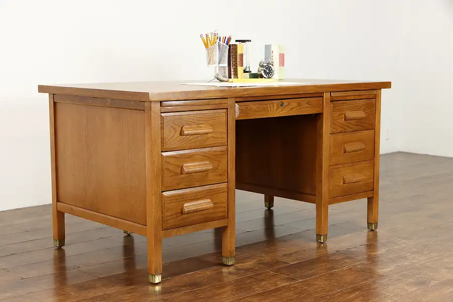 Main image of Traditional Vintage Office or Library Desk, Brass Feet, Spat & Natovick