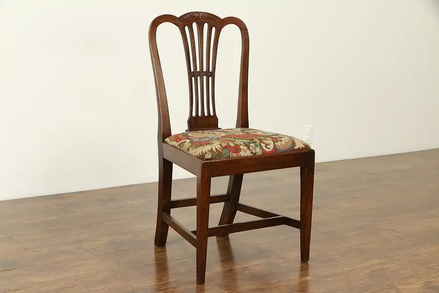 Main image of Georgian Antique 1780 English Mahogany Desk or Dining Chair, Needlepoint